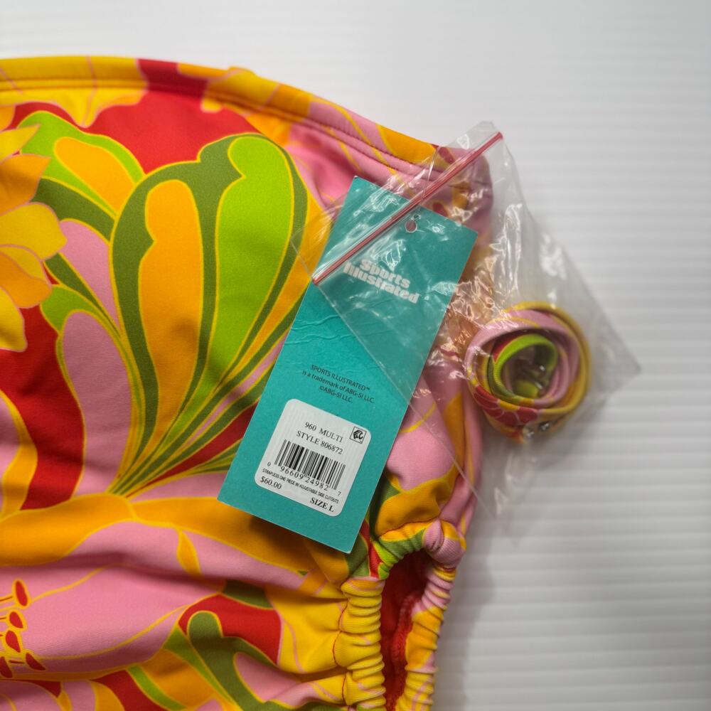 Retro Strapless Floral One Piece Swimsuit Women’s Large NWT 70s Bandeau Dopamine - Picture 10 of 16